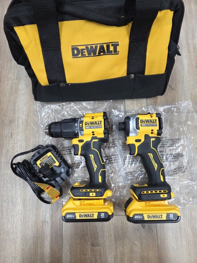NEW DeWalt 20V Atomic Brushless Hammer Drill & Brushless 3-Speed Stubby Impact Driver Combo Kit