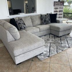 Storm Gray / Light Gray U Shape Sectional Couch With Double Chaise | Brand New 