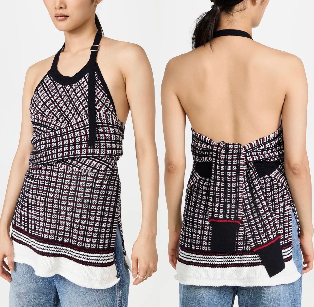 3.1 Phillip Lim Plaid Knit Jacquard Halter Top