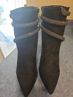 Black Rhinestone Ankle Booties Size 10