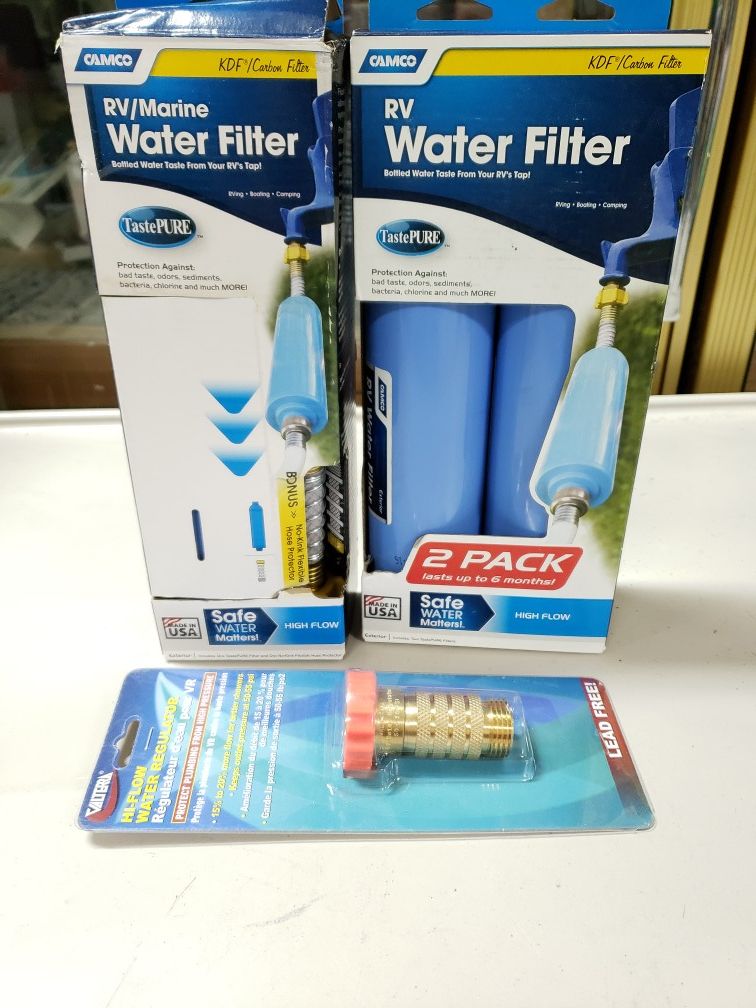 INLINE RV WATER FILTER 20 Micron Fiber Camper Trailer Purifying System 2 Pack with Camco TastePURE Water Filter and Lead all 3 bundle