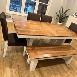 Dining Table Set – Table, Bench & 4 Chairs – Good Condition