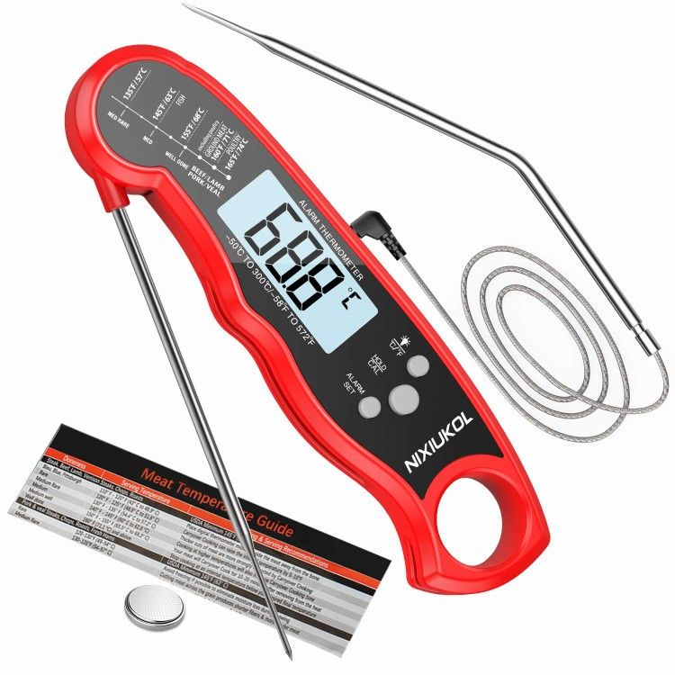Meat Thermometer Digital Oven Safe Cooking Thermometer with Instant Read, 2 Probe, Large LCD Screen, Temperature Alarm, Food Thermometer Perfect for K
