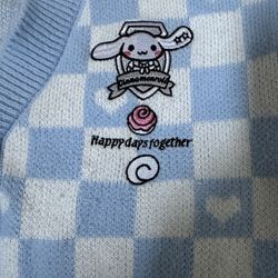 Blue And White Checkered Heart Sweater