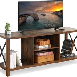 Evajoy TV Stand for TV up to 65 inches, 55" Industrial Wood and Metal TV Console Table with Open Storage Shelves, Modern TV Cabinet Entertainment Cent