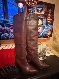 Burgundy Leather Over-the-Knee Heeled Boots
