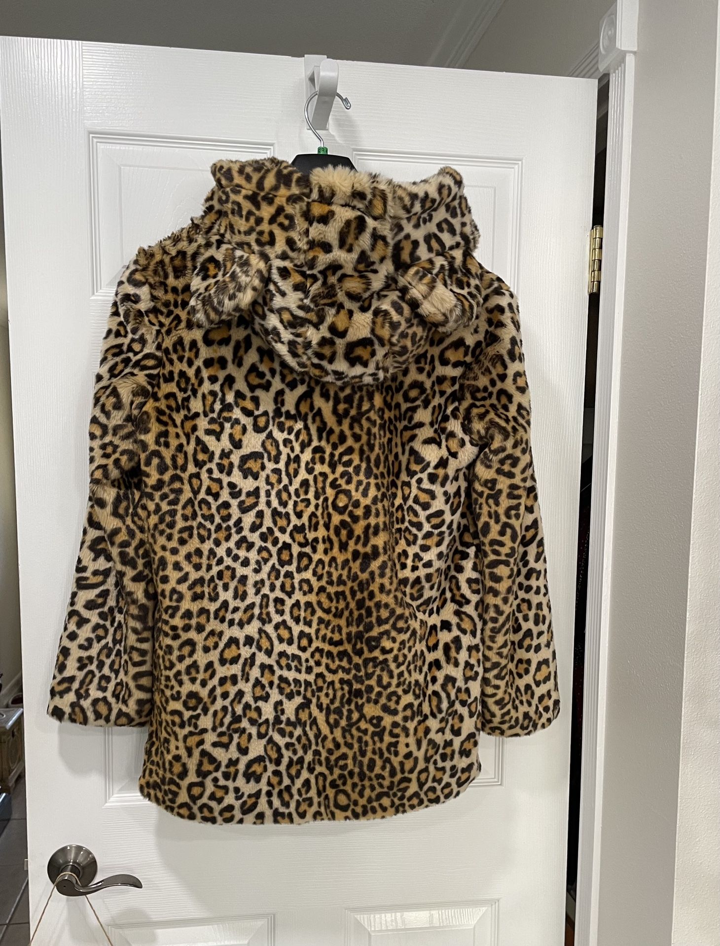 Cheetah Cat Leopard Faux Fur Coat Cat Ears Hood Juniors Medium- Forever 21 Leopard Halloween Costume