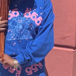 SP5DER “555” Blue Spiderweb Hoodie (Retail $350)