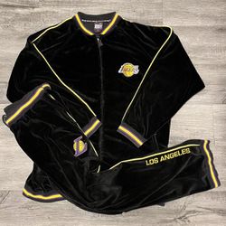 Vintage Los Angeles Lakers Warm Up Suit Velvet Men Size  XL Black Kobe Shaq Y2K