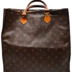 Vintage Louis Vuitton Sac Plat Tote Bag Monogram Handbag Brown Leather LV
