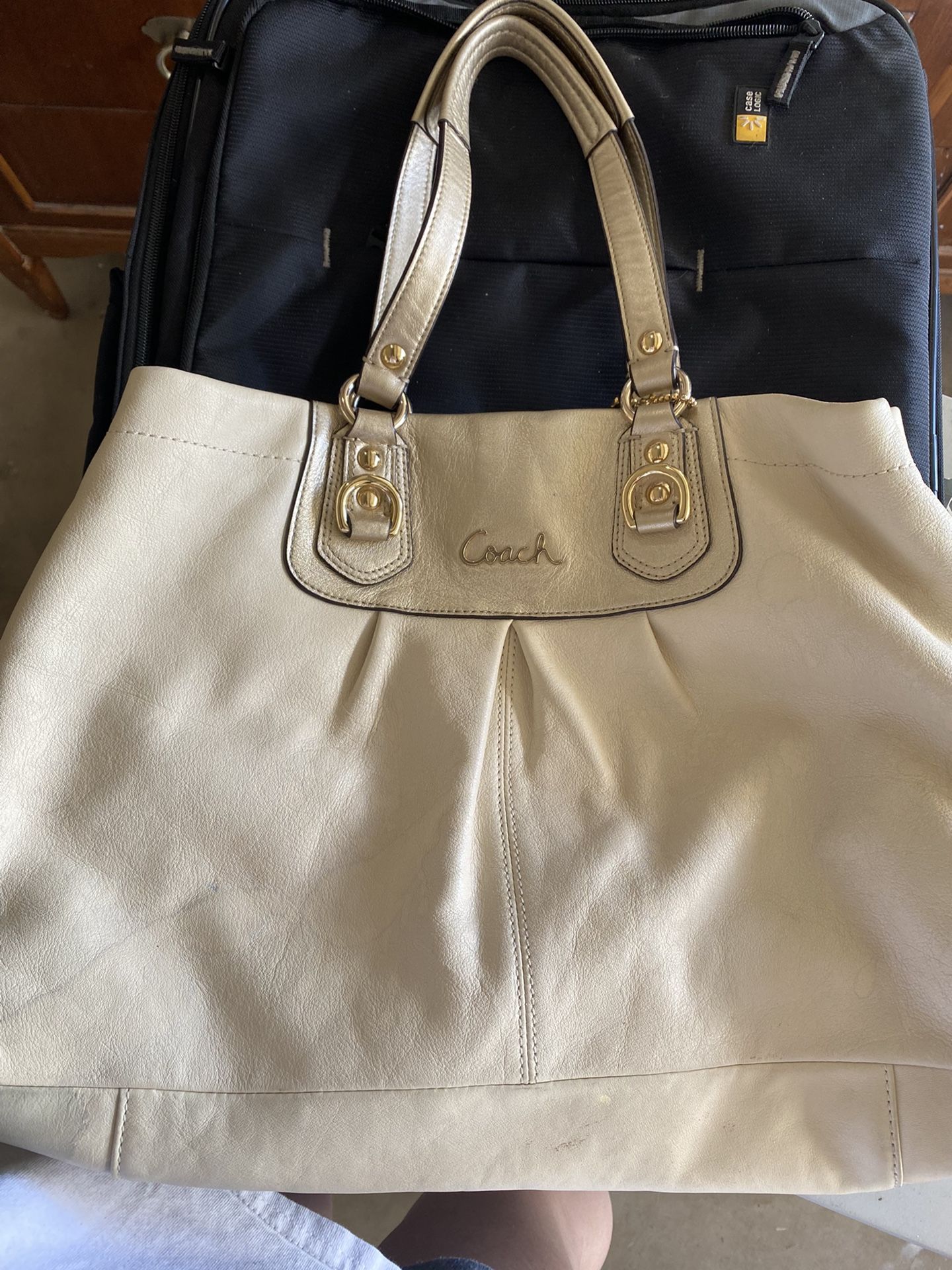 white leather coach purse
