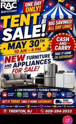 Tent sale this Saturday May 30