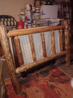 Solid log wood headboard