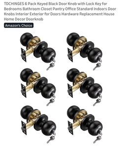 TDCHINGES 6 Pack Keyed Black Door Knob with Lock Key for Bedrooms Bathroom