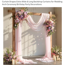 Wedding wooden arch, 2 flower swags with chiffon drapes