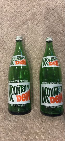 Vintage Mountain Dew Glass Bottles 32oz Pair
