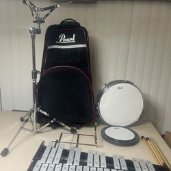 Pearl Xylophone Snare Drum  Practice Drum Set Mallets Rolling Cart FreeShip READ. Used in good condition with some blemishes and imperfections. The xy