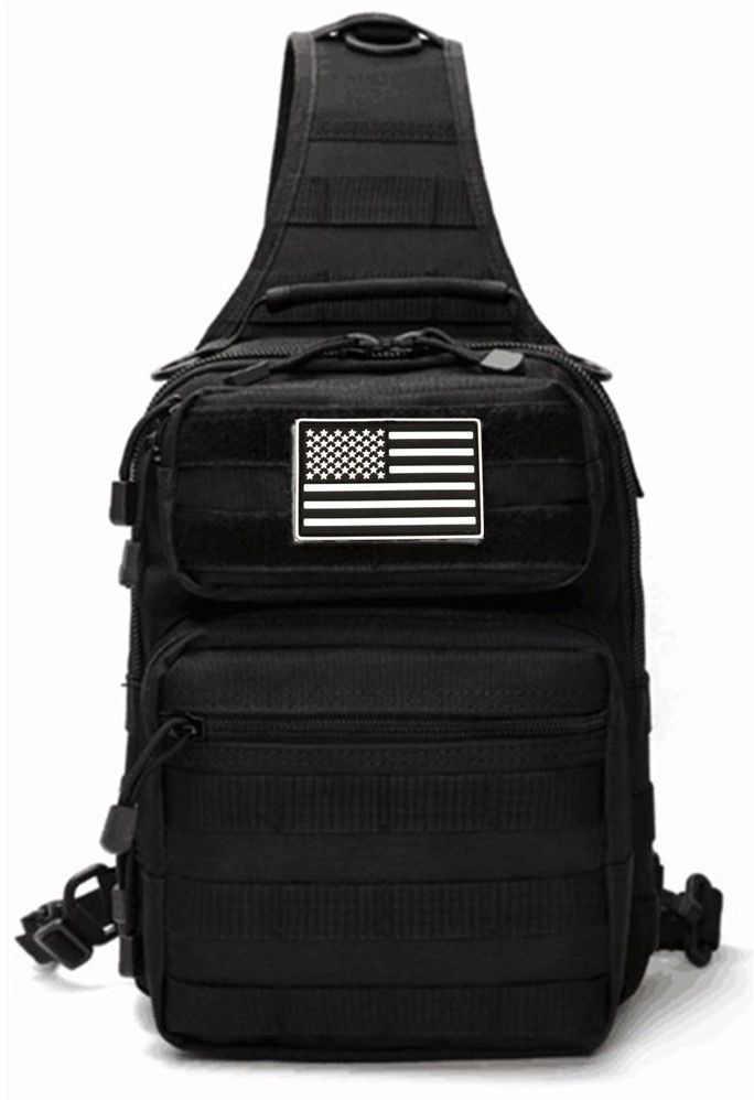 Black Tactical Sling Bag With Flag Patch - New