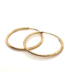 14k Gold Earrings Endless Hollow Hoop Satin Diamond Cut 1.6x26mm 1gram  148315 12