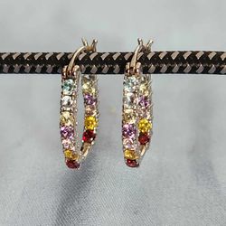 Silver Earrings with Multi Color Stones 