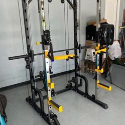 Smith Machine With Cable Crossover-home Gym System Inclides Landmine,  Pull-up Bar, Adjustable Pulleys, Dip Bars, 