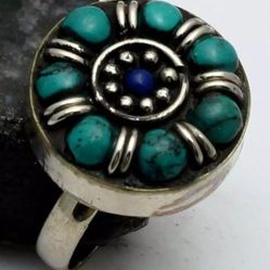 Lapis Lazuli + Turquoise 925 silver ring (size 8.5)