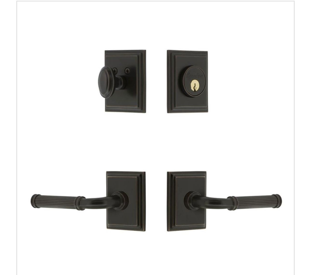 Grandeur Hardware Carre Square Rosette Entry Set with Soleil Lever in Timeless Bronze