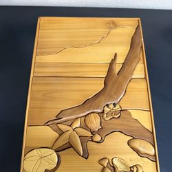 Rare Intarsia Wood Art  Seascape Oceanside 21”x15”