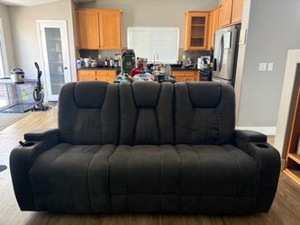 Brown Reclining Sofa with Cup Holders