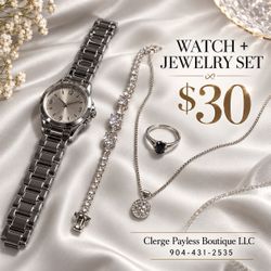 Women’s Silver-Tone Watch & Jewelry Set – $30