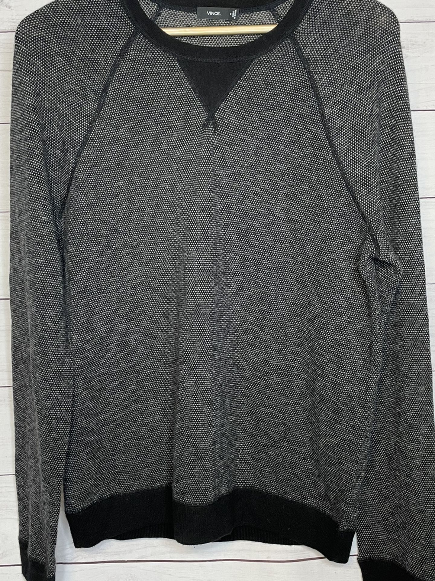 Vince Mens Wool / Cashmere Black & White Crewneck Knit Sweater Medium