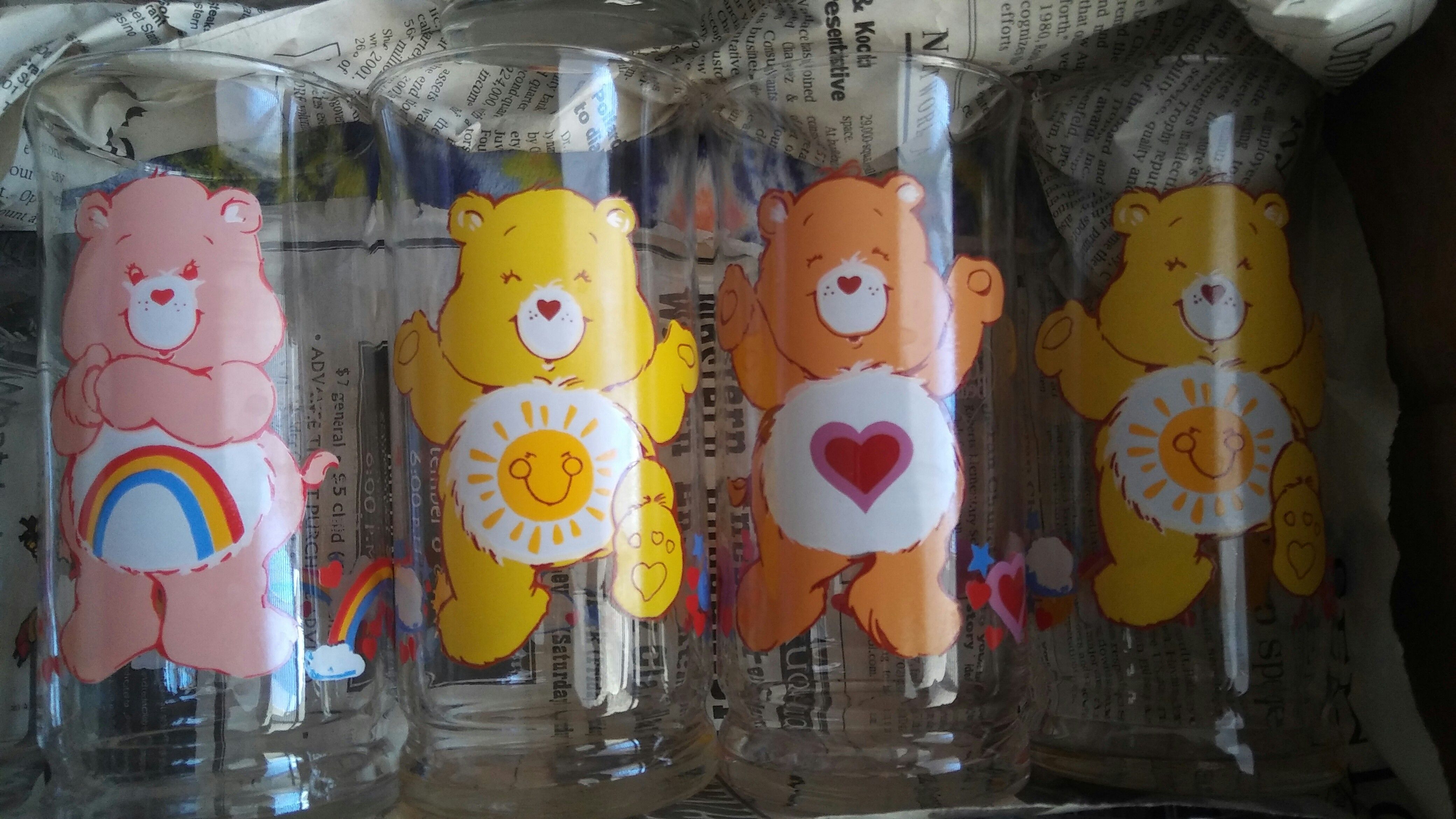 4 Vintage collectable Care Bear drinking glasses