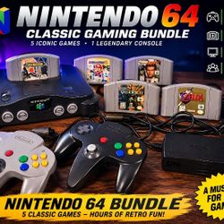 Nintendo 64 With 5 Games And Hookups. 