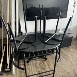 Black Small Table Two Black Chairs 