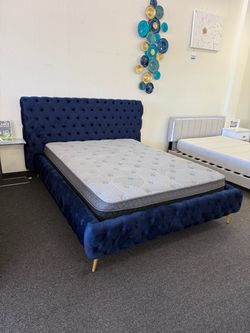 Queen blue bed frame
