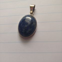 Blue Lapiz Pendant In Silver- Genuine Gemstone