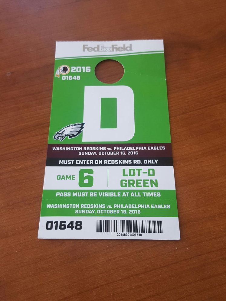 Redskins Eagles Parking Pass