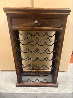 Heavy  Dark Wood and Wrought Iron 24 Bottle wine rack