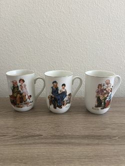 Vintage Norman Rockwell Museum 1982 Classic Mug Series Collectible Mug Set (3)