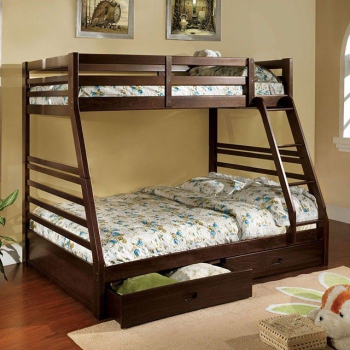 Brand And Espresso Twin Over Full Bunk Bed w Trundle Drawers 