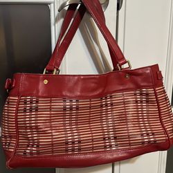 Burberry Haymarket Check Tote Bag - Red 