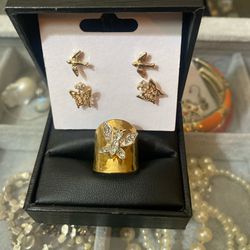 Gold Tone Butterfly 3 Pc Set