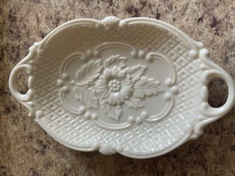 Lenox TRINKET/SNACK TRAYS ROSE N CHECKS OPEN Handle
