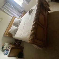 Queen size bed frame with night stands (NO MATTRESS OR BOX SPRING )