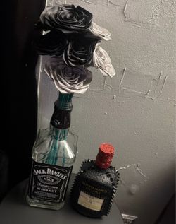 Jack Daniel's Bottle Vase with Faux Roses