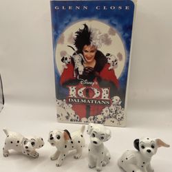 101 Dalmations VHS & 4 vintage Ceramic Dalmation Figurines