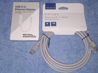 Insignia 8' Cat-6 Ethernet Cable & Best Buy Essentials USB-C to Ethernet Adapter 