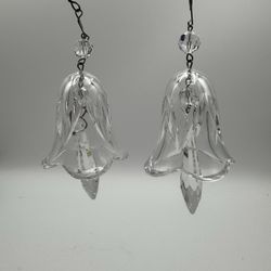 Clear Glass Crystal Style Christmas Bell Ornaments Faceted Drops Set of 2