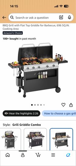 Sophia & William Propane Gas Grill and Griddle Combo with Porcelain-Enameled Cast Iron Grates, Dual Outdoor BBQ Grill with Flat Top Griddle for Barbec