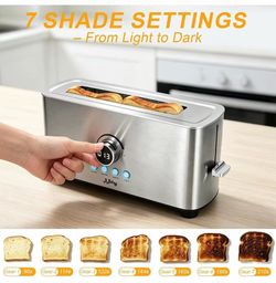 2 Slice Toaster, Long Slot Stainless Steel, 7 Browning Settings $18